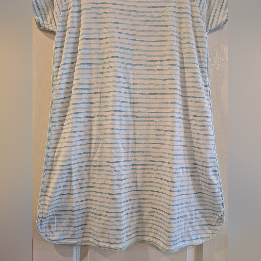 LAKE Pajamas Nightgown 100% Pima Cotton Saltwater Stripe Blue White Stripe M - Picture 3 of 11